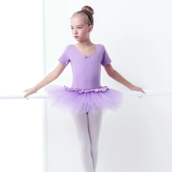 Girls Ballet Tutu Dress Ruffle Trim Dot Tulle Dress Kids Princess Dress Korean Gauze Skirt Full Cotton Girls Fluffy Dress 4