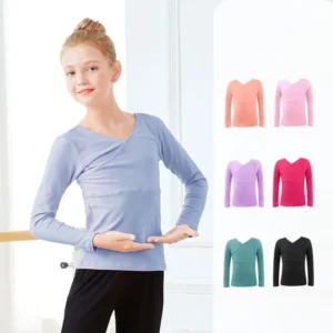 Ballet Tops Girls Dance T-shirt Long Sleeves Clothes Cross Neck Tops+Pants Sets Ballet Suits For Girls Dancewear 1
