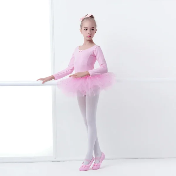 Girls Ballet Tutu Dress Ruffle Trim Dot Tulle Dress Kids Princess Dress Korean Gauze Skirt Full Cotton Girls Fluffy Dress 3