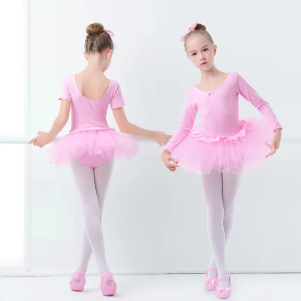 Girls Ballet Tutu Dress Ruffle Trim Dot Tulle Dress Kids Princess Dress Korean Gauze Skirt Full Cotton Girls Fluffy Dress 2