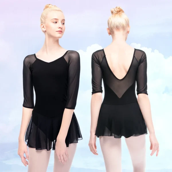 Women Ballet Leotard Dress Elastic Black Mesh Ballet Bodysuit Adult Ballet Leotard Gymnastics Leotard 1