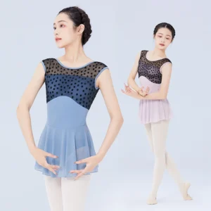 Ballet Leotards Dress Woman Gymnastics Dress Flocking Splice U Back Sleeveless Ballet Dress Adults Nylon Dancing Bodysuit 1